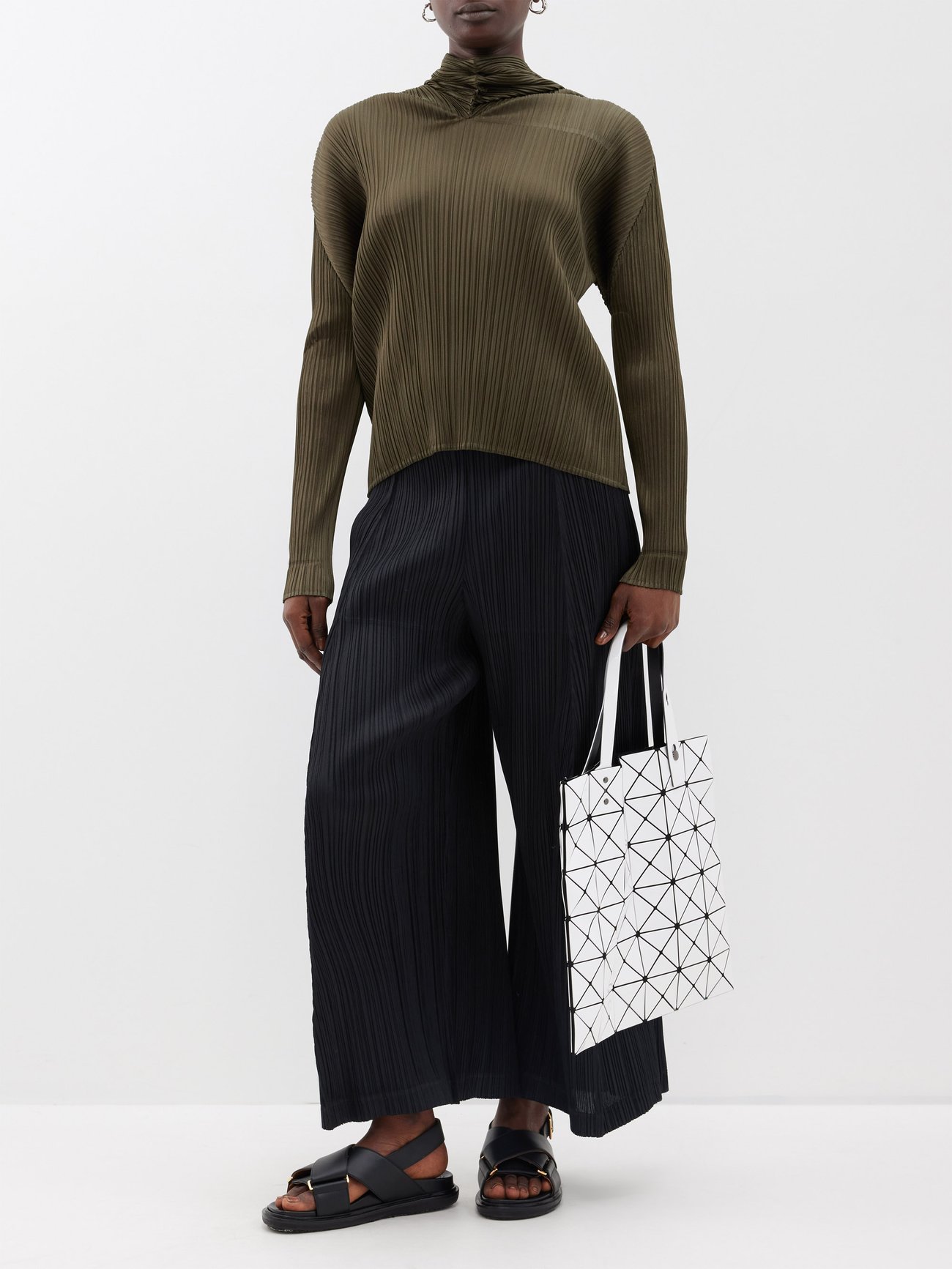 Pleats Please Issey Miyake // Olive Green Full-Zip Pleated Top