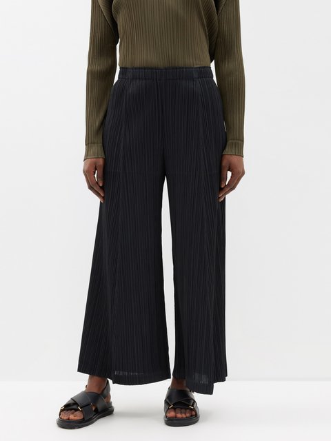 Black Technical-pleated wide-leg trousers