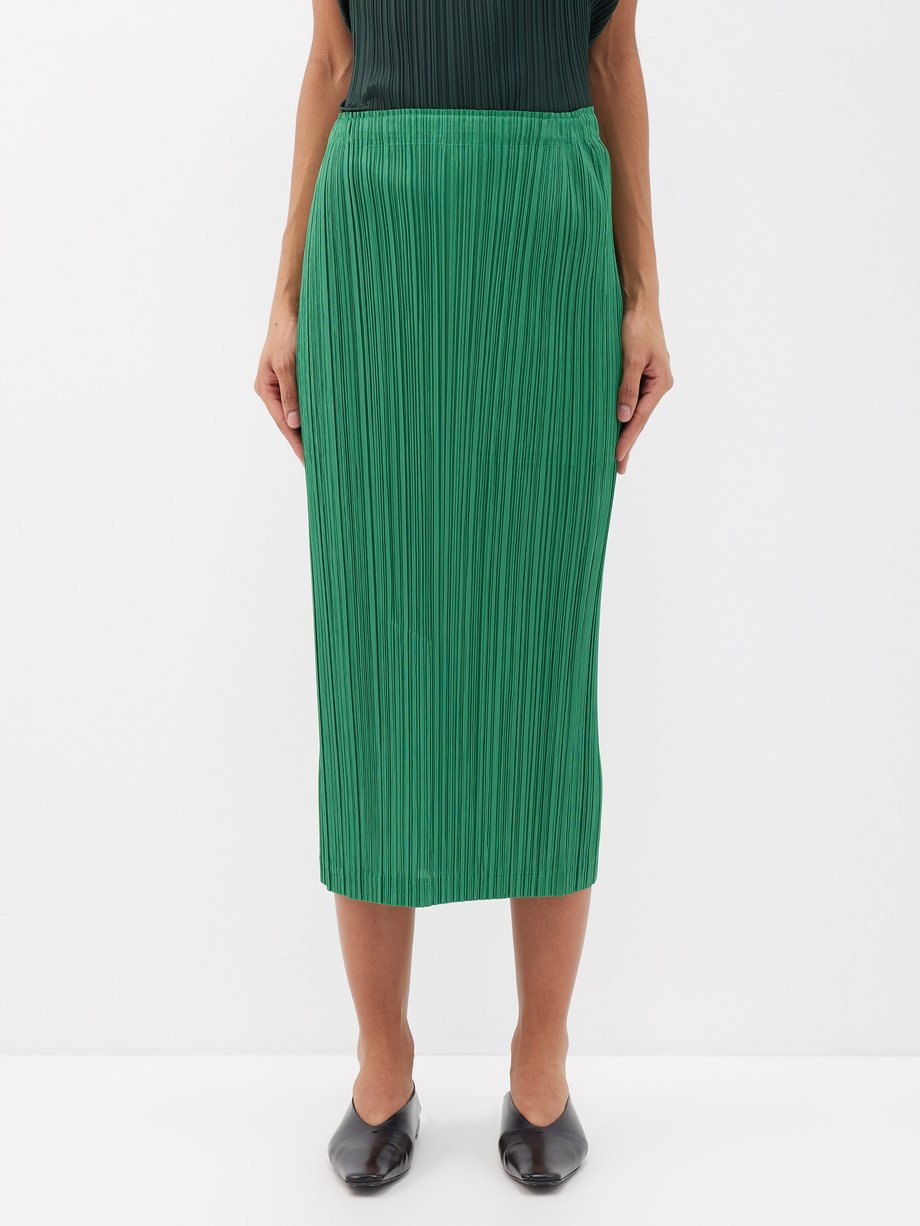 Green Technical-pleated midi skirt | Pleats Please Issey Miyake ...