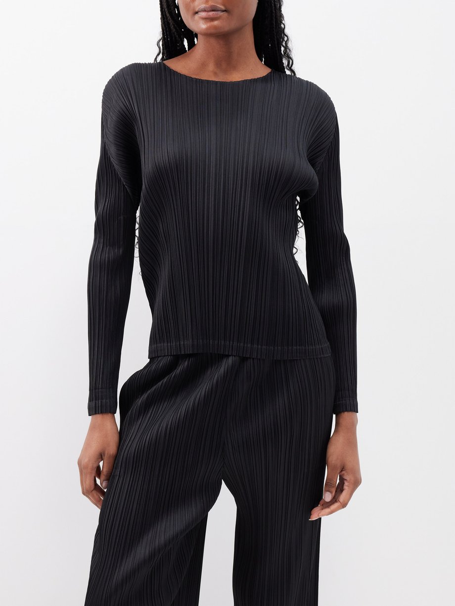 Black Boat-neck technical-pleated top | Pleats Please Issey Miyake ...