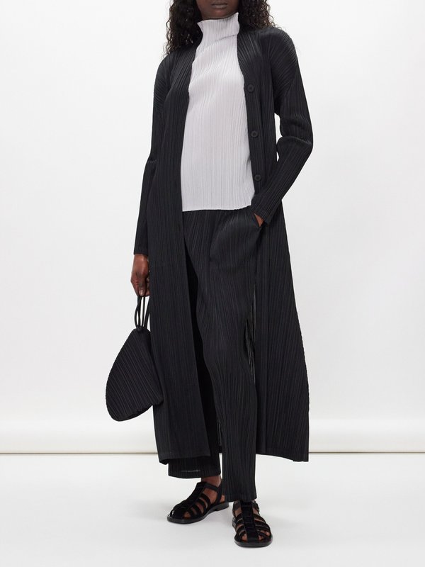 Pleats Please Issey Miyake Technical-pleated long button-down day coat