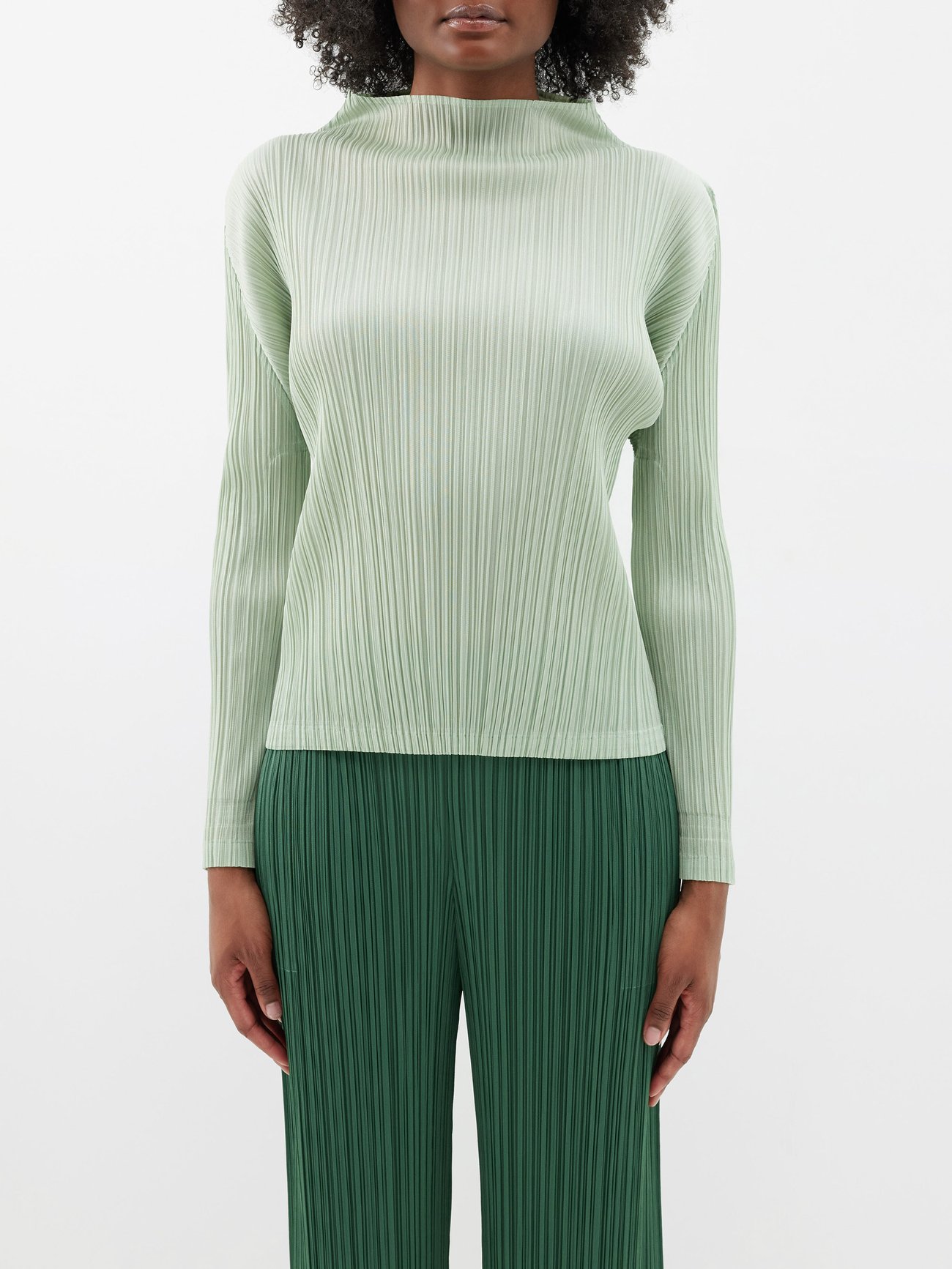 Green Technical-pleated high-neck top | Pleats Please Issey