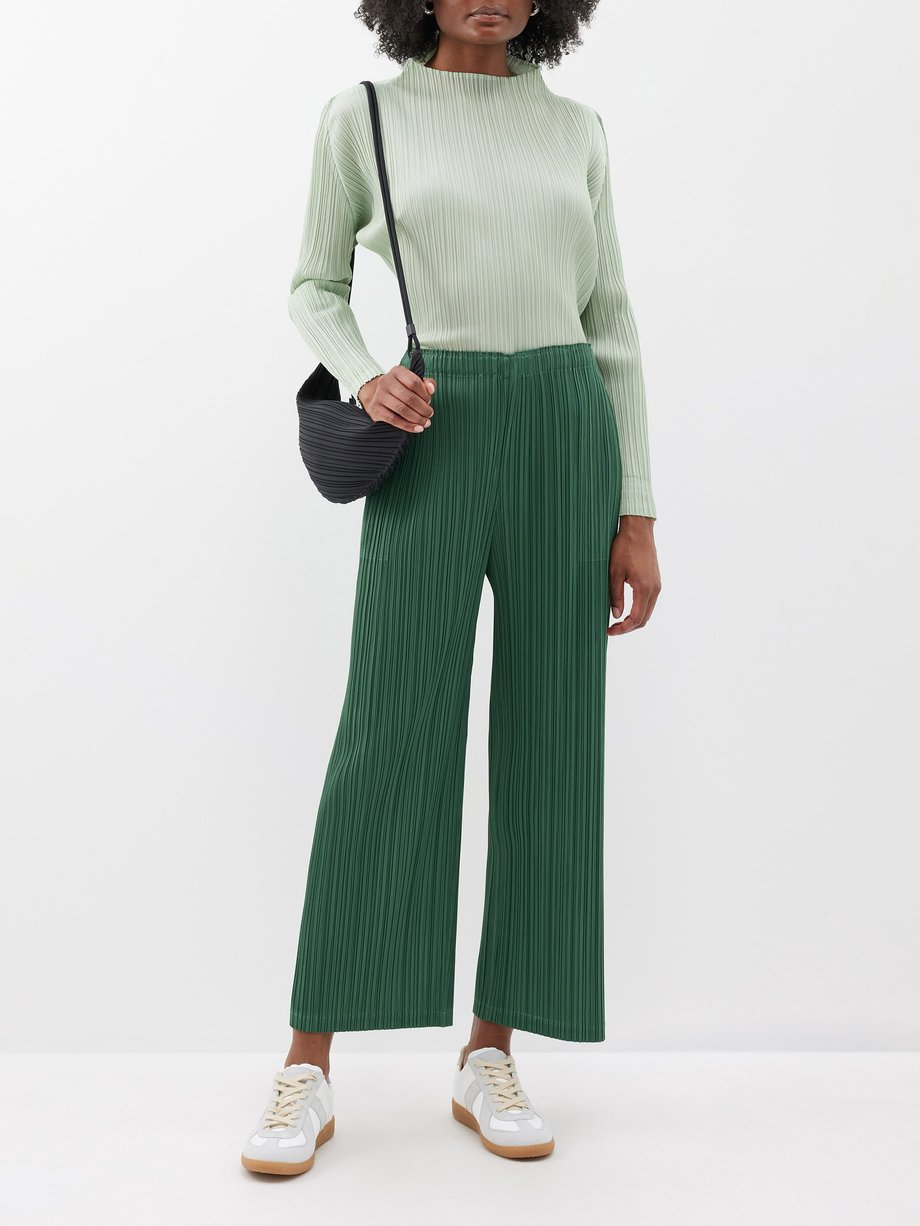 Green Technical-pleated high-neck top | Pleats Please Issey Miyake 