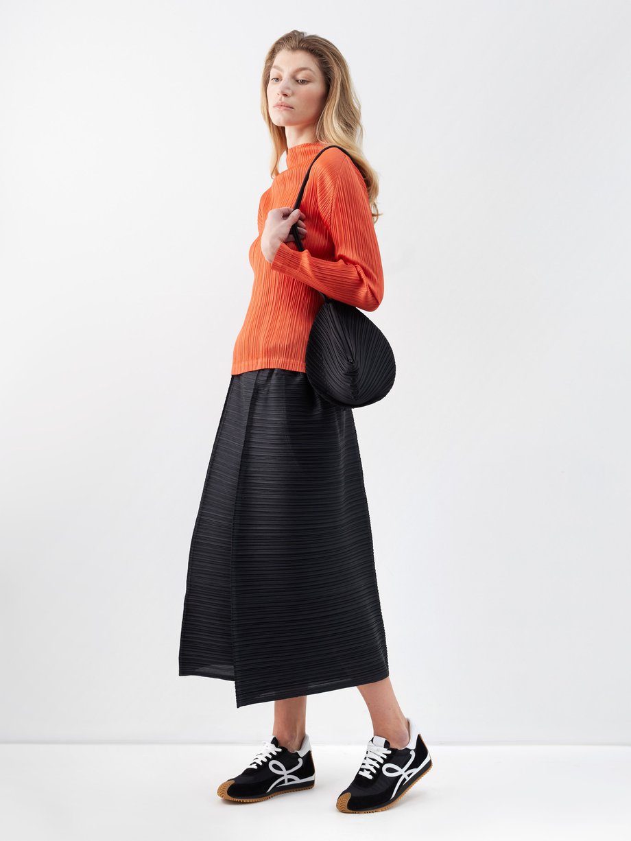 Orange High-neck technical-pleated top | Pleats Please Issey 