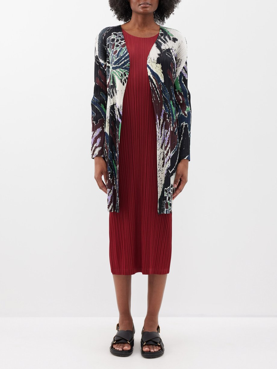 Black Frosty Forest-print technical-pleated cardigan | Pleats