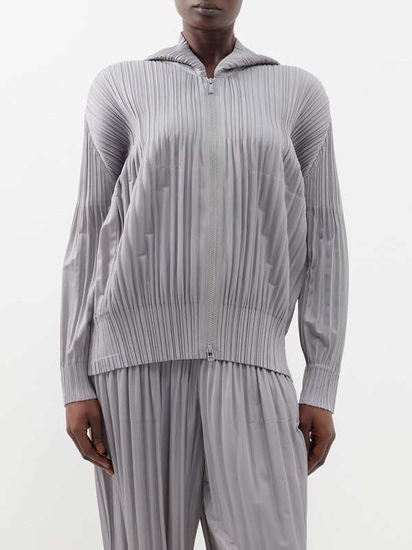 Grey Hooded technical-pleated jacket | Pleats Please Issey