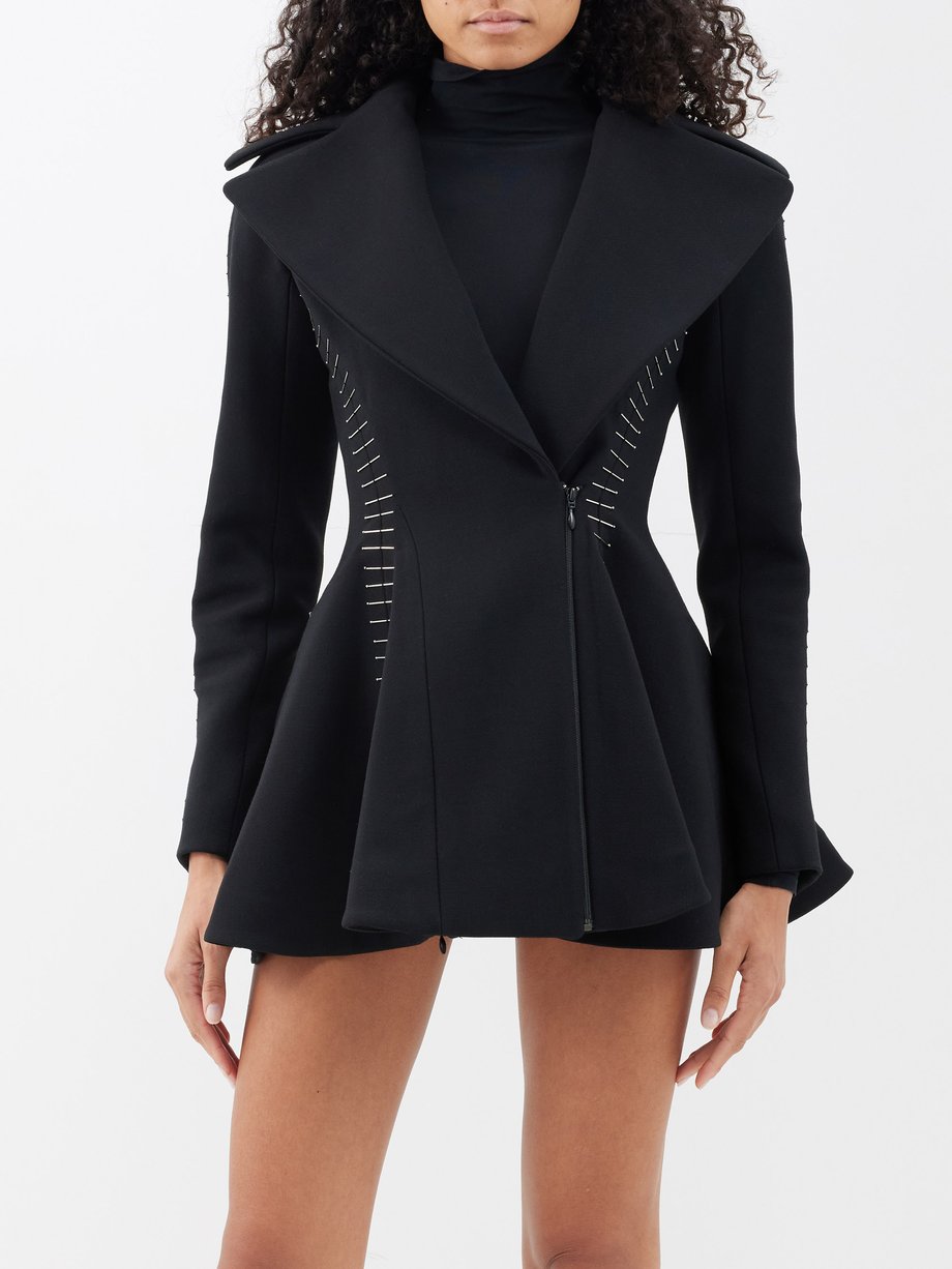 Black Pin-embellished gathered twill coat | ALAÏA | MATCHES UK