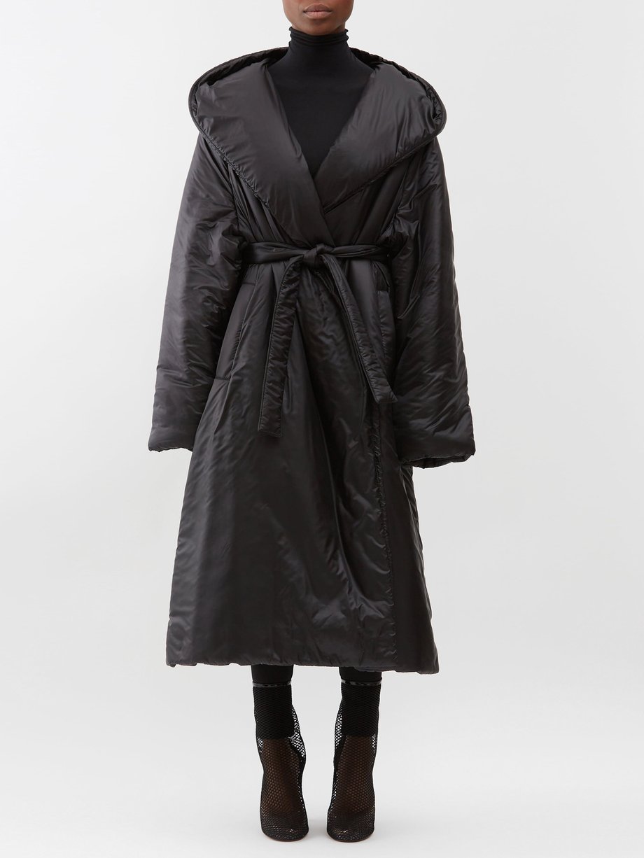 Black Travel padded-nylon hooded wrap coat, ALAÏA
