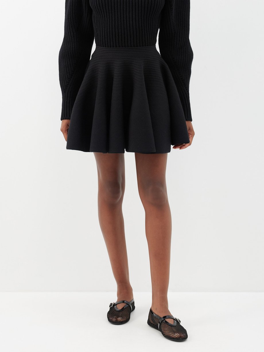 Black Ribbed wool-blend mini skirt | ALAÏA | MATCHES UK