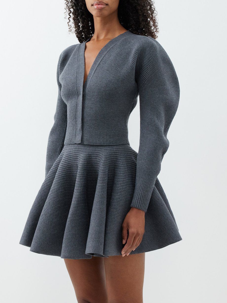 ALAÏA Gigot-sleeve wool-blend cropped cardigan