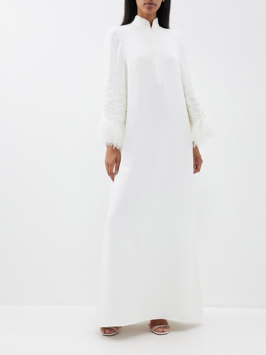 White Feather-trim satin maxi dress | Andrew Gn | MATCHES UK