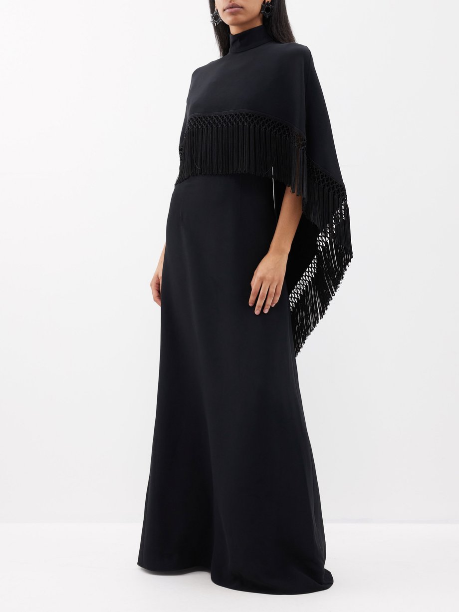 Black Fringed crepe cape gown | Andrew Gn | MATCHES UK