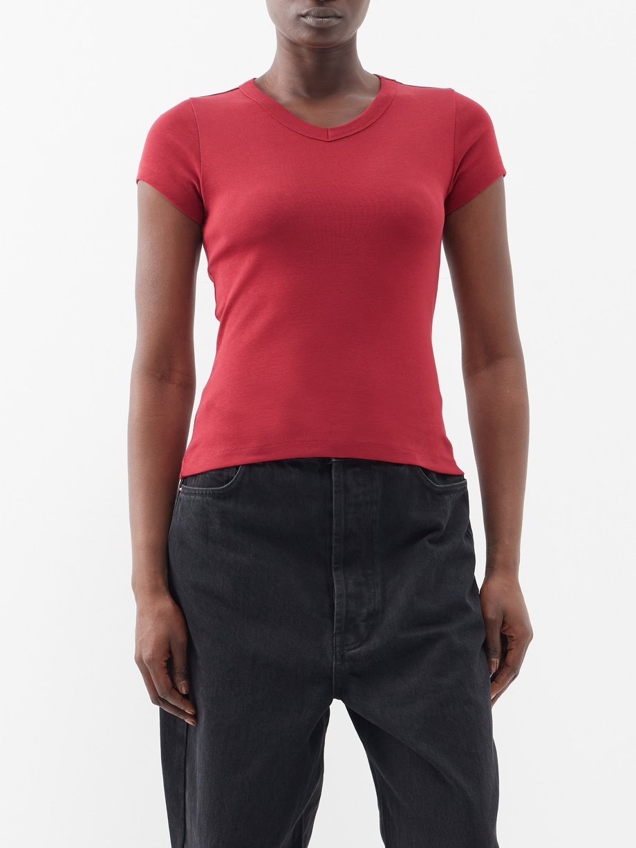Red Jil V-neck organic-cotton T-shirt | FLORE FLORE | MATCHES UK