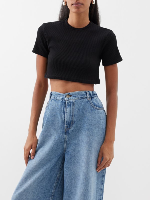 The Frankie Shop Nico ribbed cotton-blend cropped top