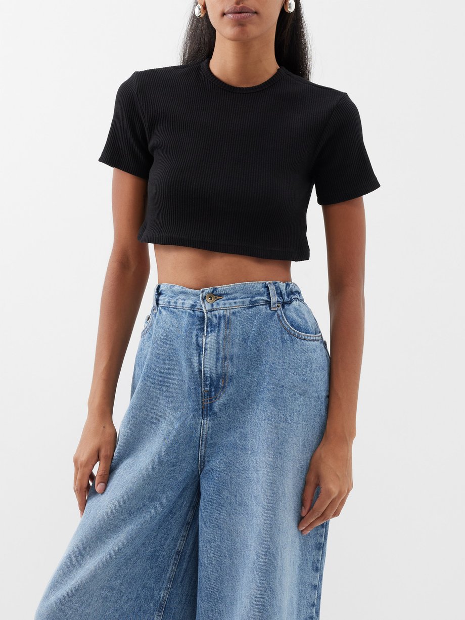 The Frankie Shop Nico ribbed cotton-blend cropped top