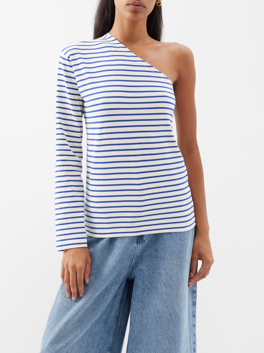 White Jean one-shoulder striped cotton top | The Frankie Shop ...