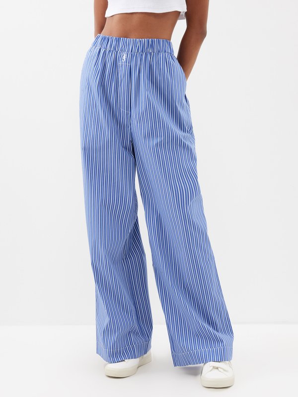 Blue Mirca striped cotton-blend wide-leg trousers | The Frankie Shop ...