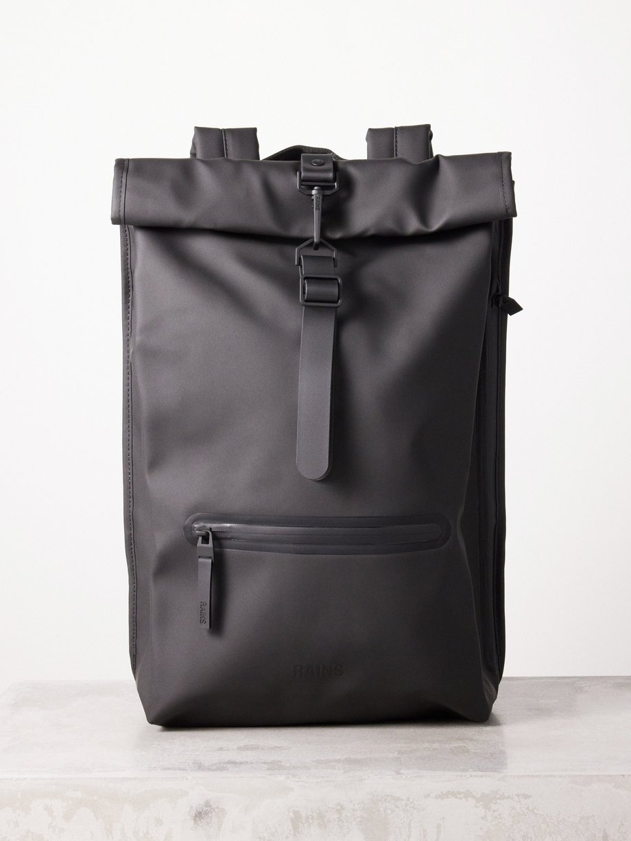 Black Waterproof roll-top backpack | Rains | MATCHES UK