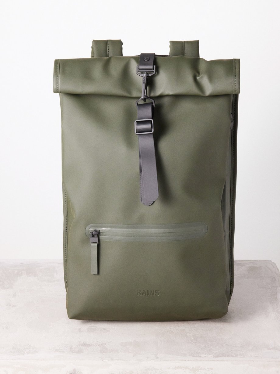 Green Waterproof roll-top backpack, Rains