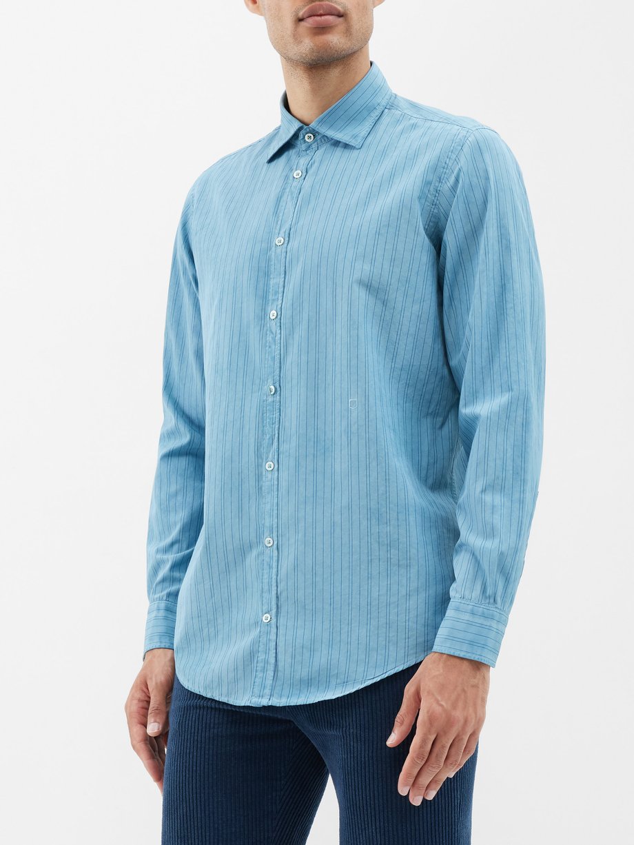 Blue Genova pinstriped cotton shirt | Massimo Alba | MATCHES UK