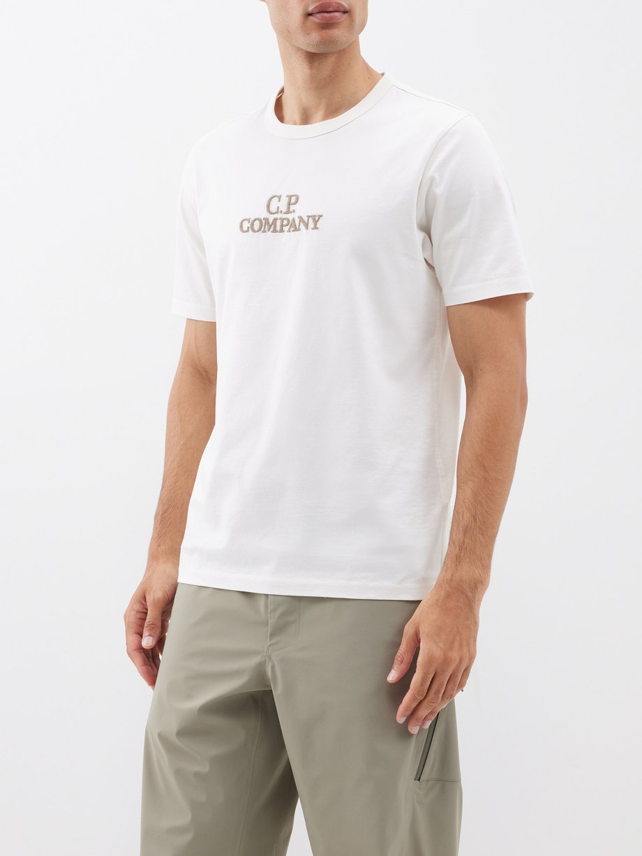 White Logo-embroidered cotton-jersey T-shirt | C.P. Company | MATCHES UK
