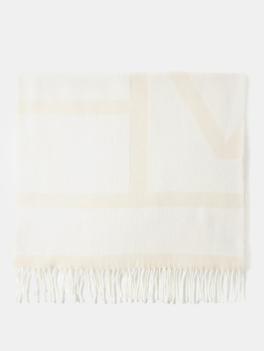 Monogram Jacquard Wool Scarf in White - Toteme