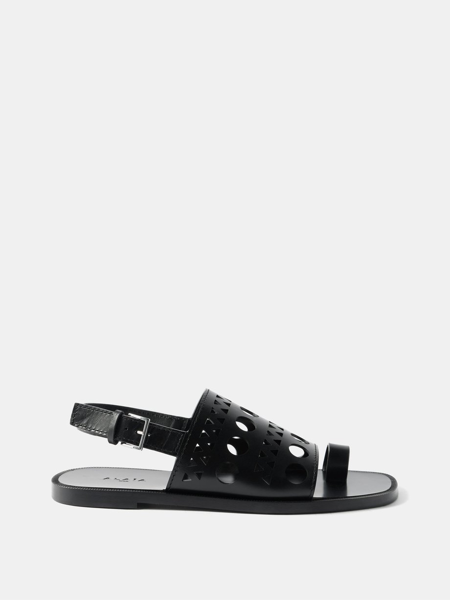 Black Vienne perforated-leather flat sandals | ALAÏA | MATCHES UK