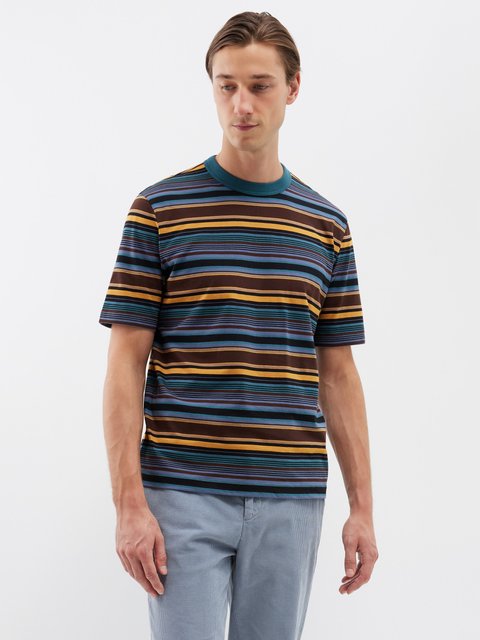 Multicoloured Jacquard-knit striped-cotton long sleeve T-shirt