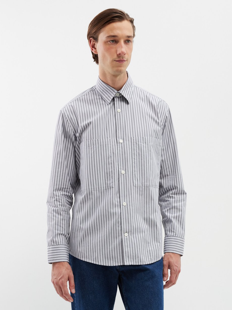Grey Freddy striped cotton-poplin shirt | NN.07 | MATCHES AU