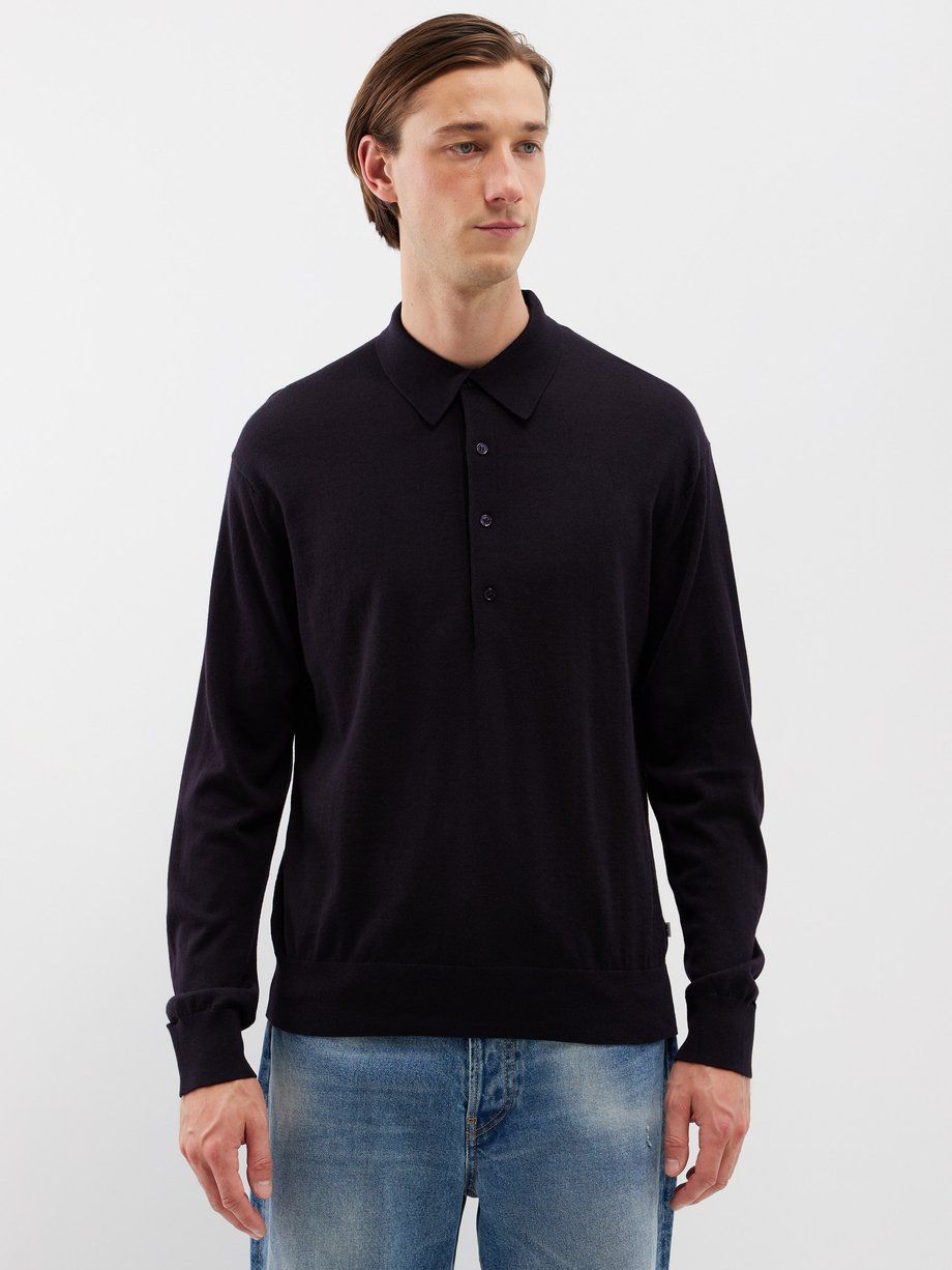Navy Raymond knitted wool-blend polo shirt | NN.07 | MATCHES UK