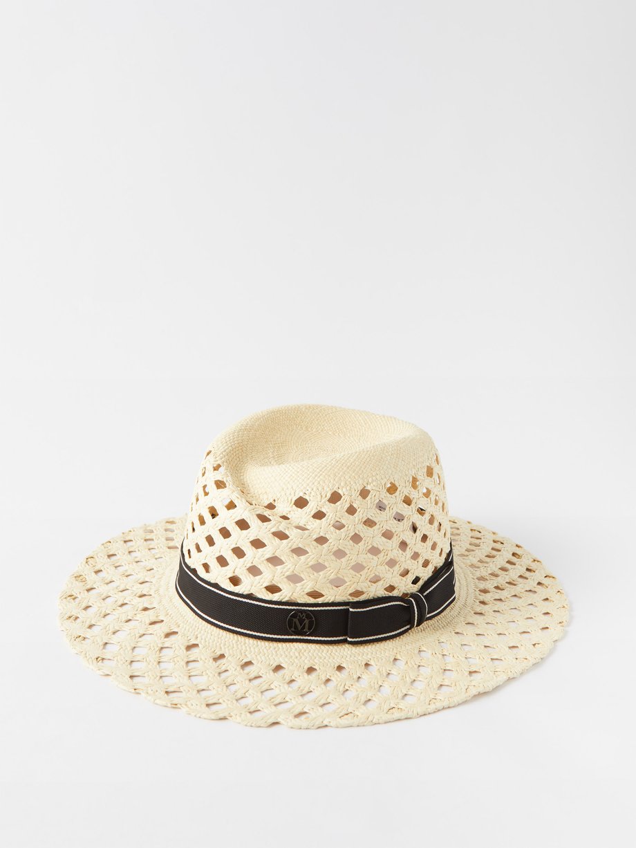 Neutral Virginie ribbon-trim straw fedora hat | Maison Michel | MATCHES UK
