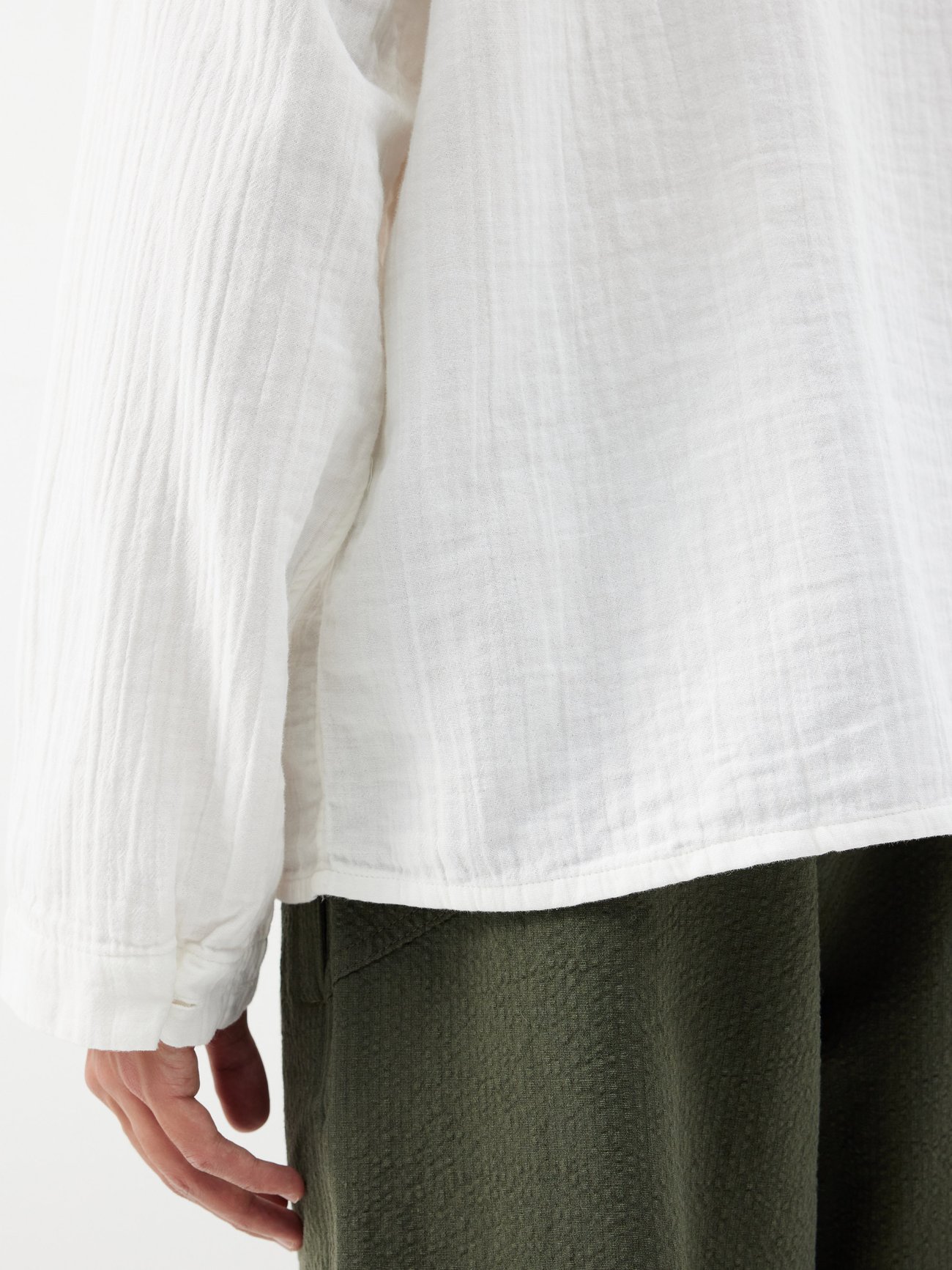 White Hawkeye collarless cotton shirt | YMC | MATCHESFASHION US