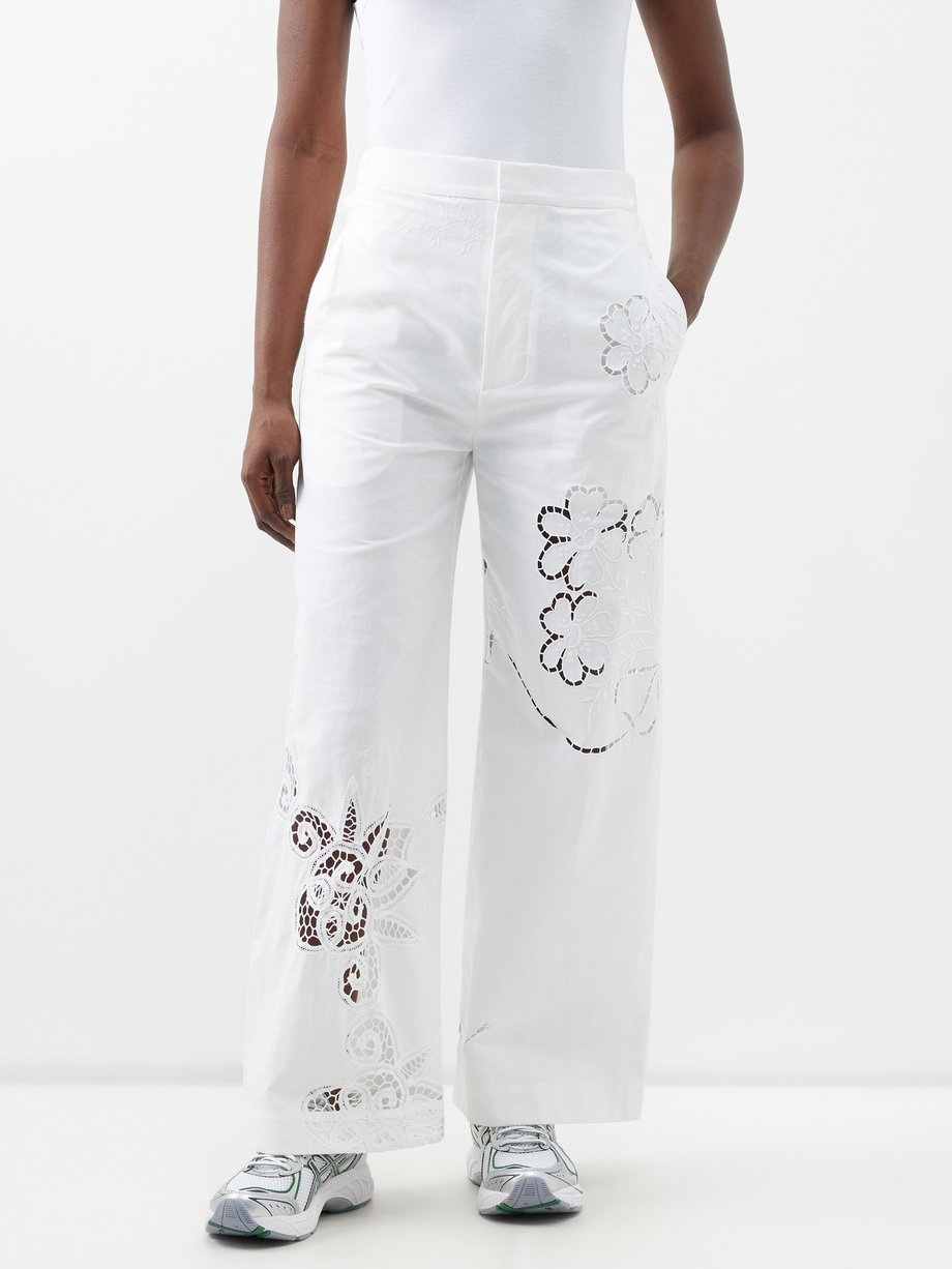 White Sacramento guipure-lace upcycled-cotton trousers