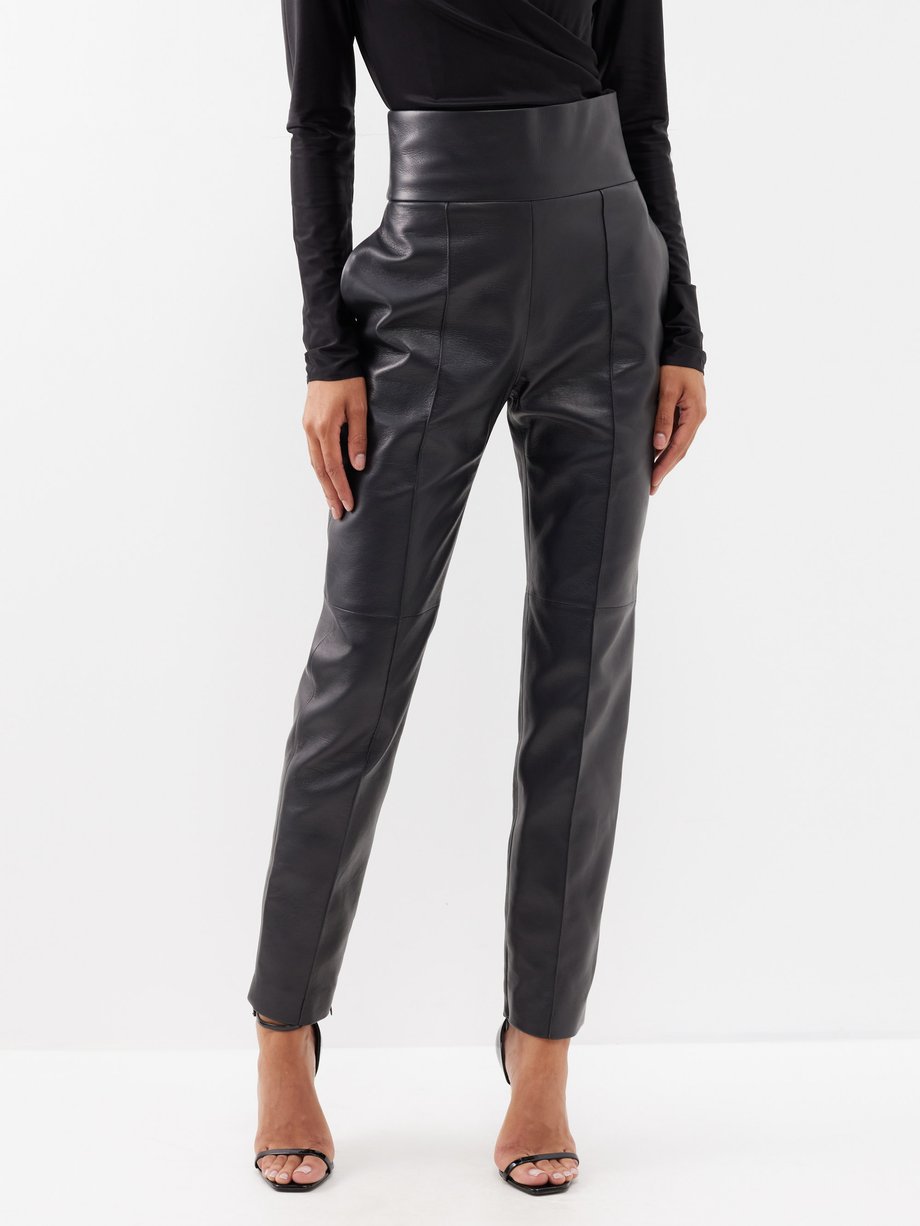 Black High-rise leather slim-leg trousers, Alexandre Vauthier