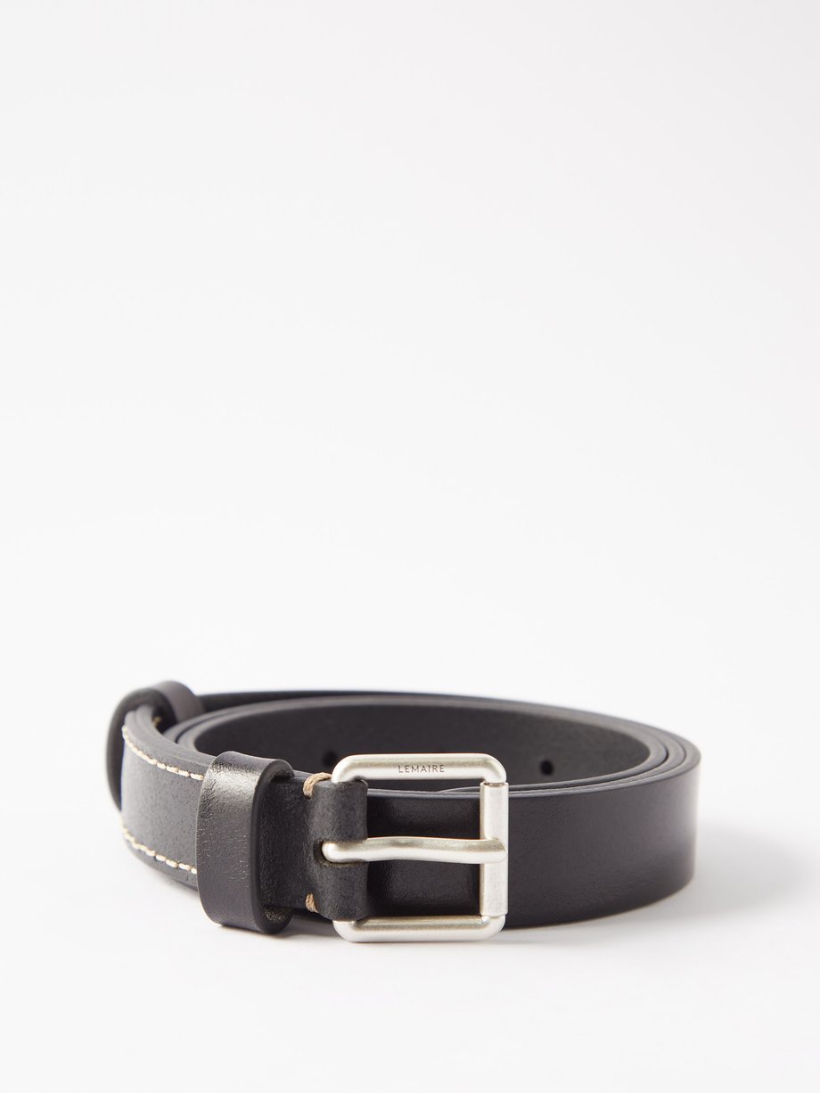 Black Topstitched leather belt | Lemaire | MATCHES UK