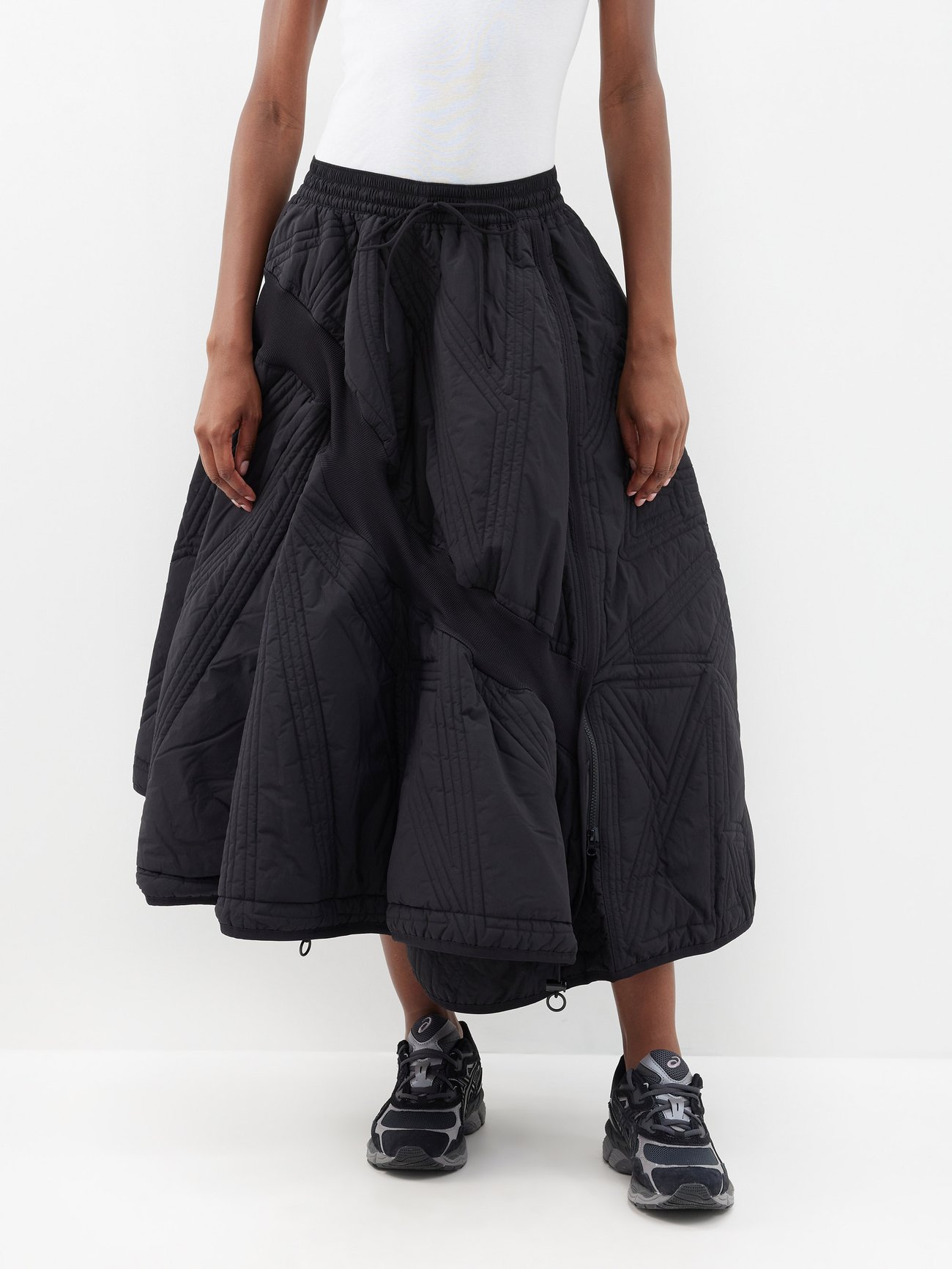 Black Drawstring-hem quilted-jersey midi skirt