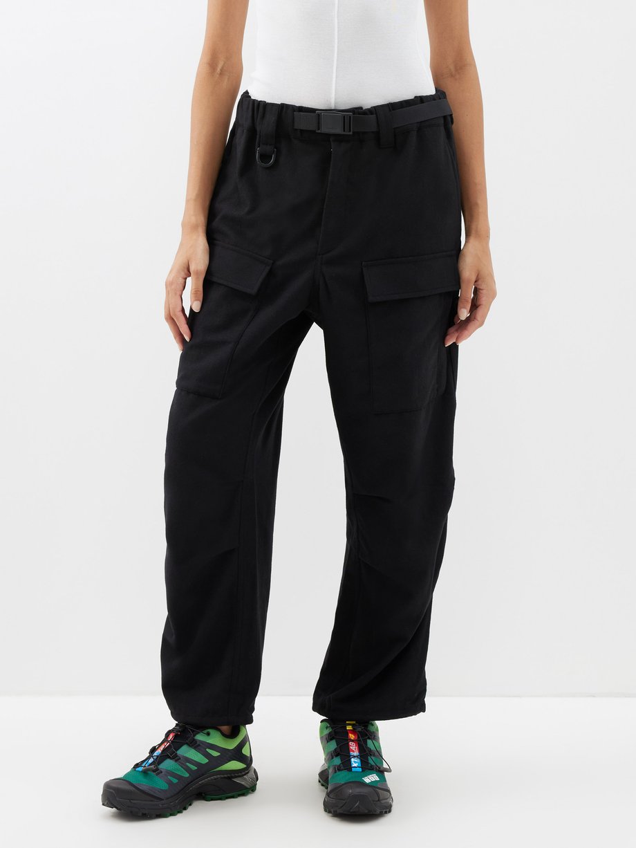 Y-3 Belted-waist flannel cargo trousers