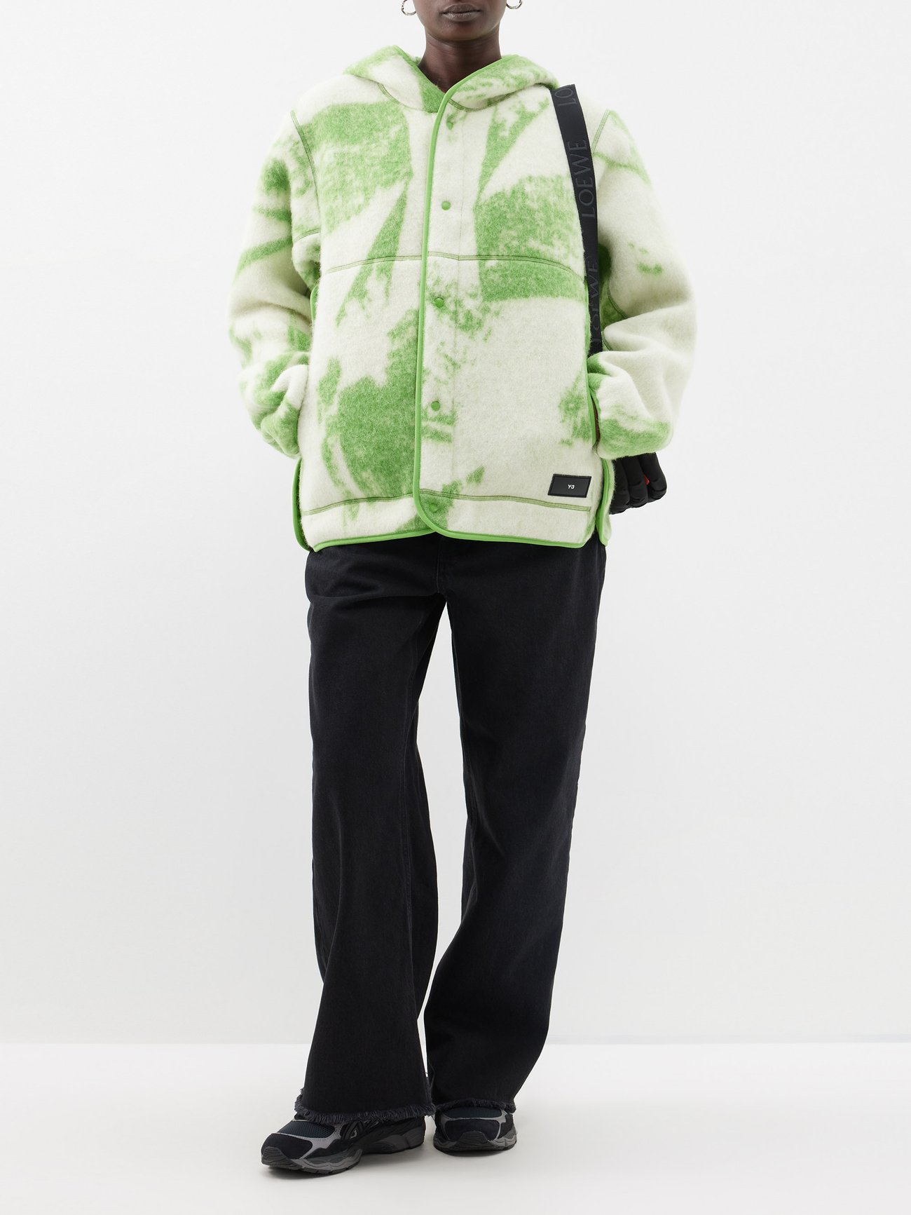 Y-3 - Abstract-jacquard Fleece Hooded Jacket - Womens - White Green
