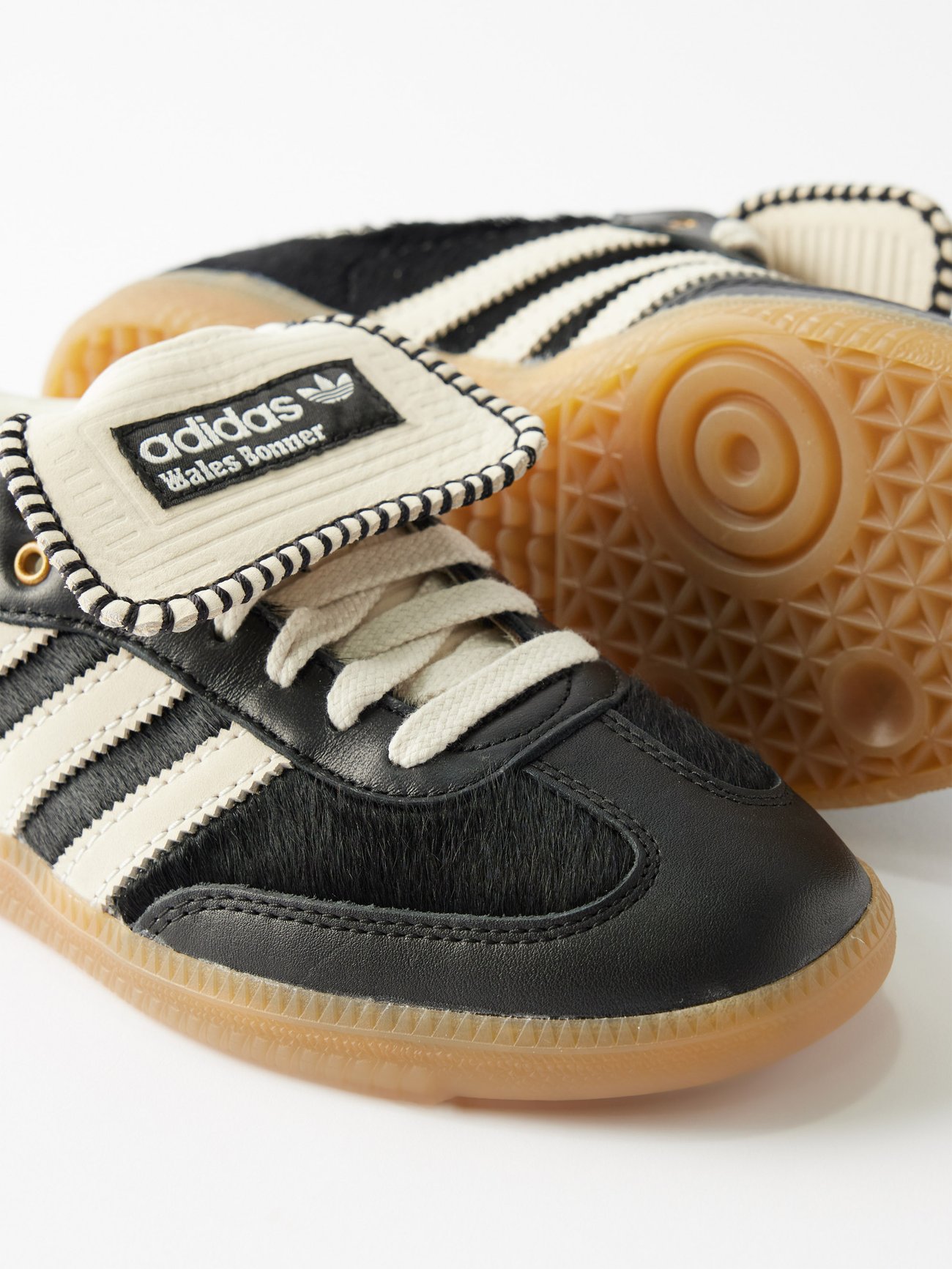 Black Samba leather and calf hair trainers | Wales Bonner