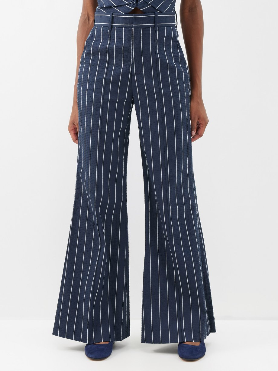 Navy Flare For The Dramatic seersucker trousers | Rosie Assoulin ...