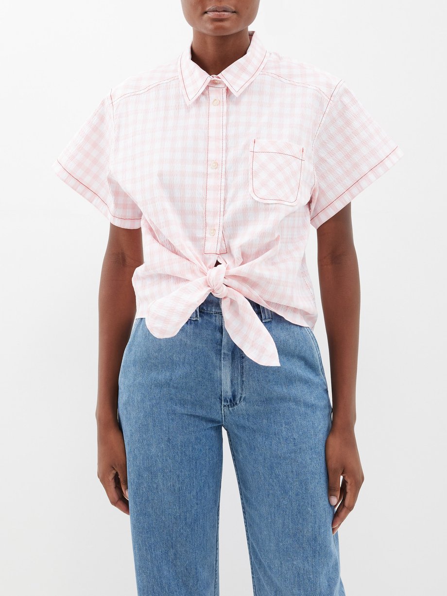 Pink Tailored Tie Me Up checked seersucker shirt | Rosie Assoulin |  MATCHESFASHION US