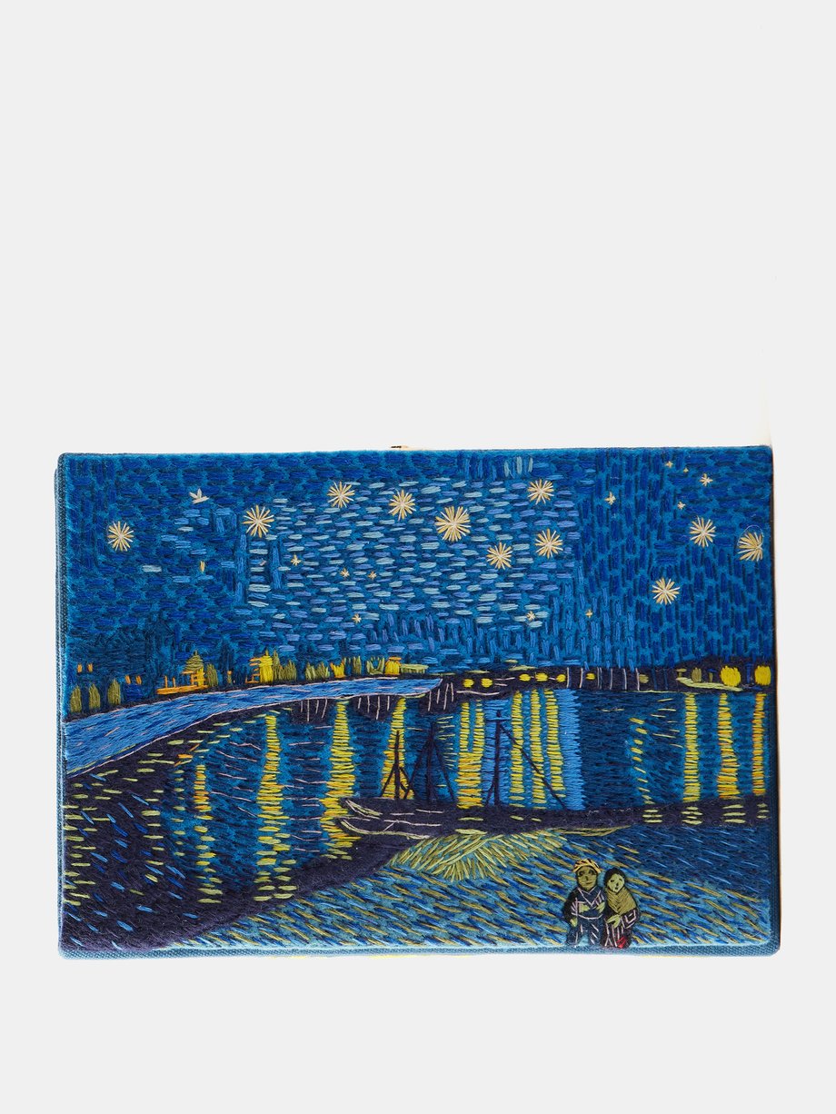 Navy Van Gogh Starry Night embroidered book clutch bag | Olympia Le-Tan ...