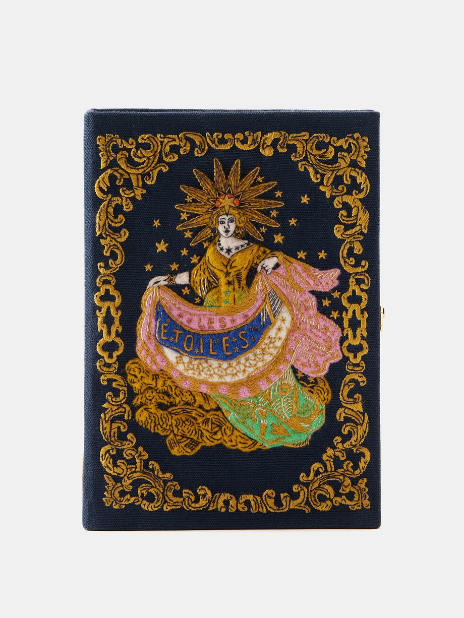 Navy Les Étoiles embroidered book clutch bag | Olympia Le-Tan ...