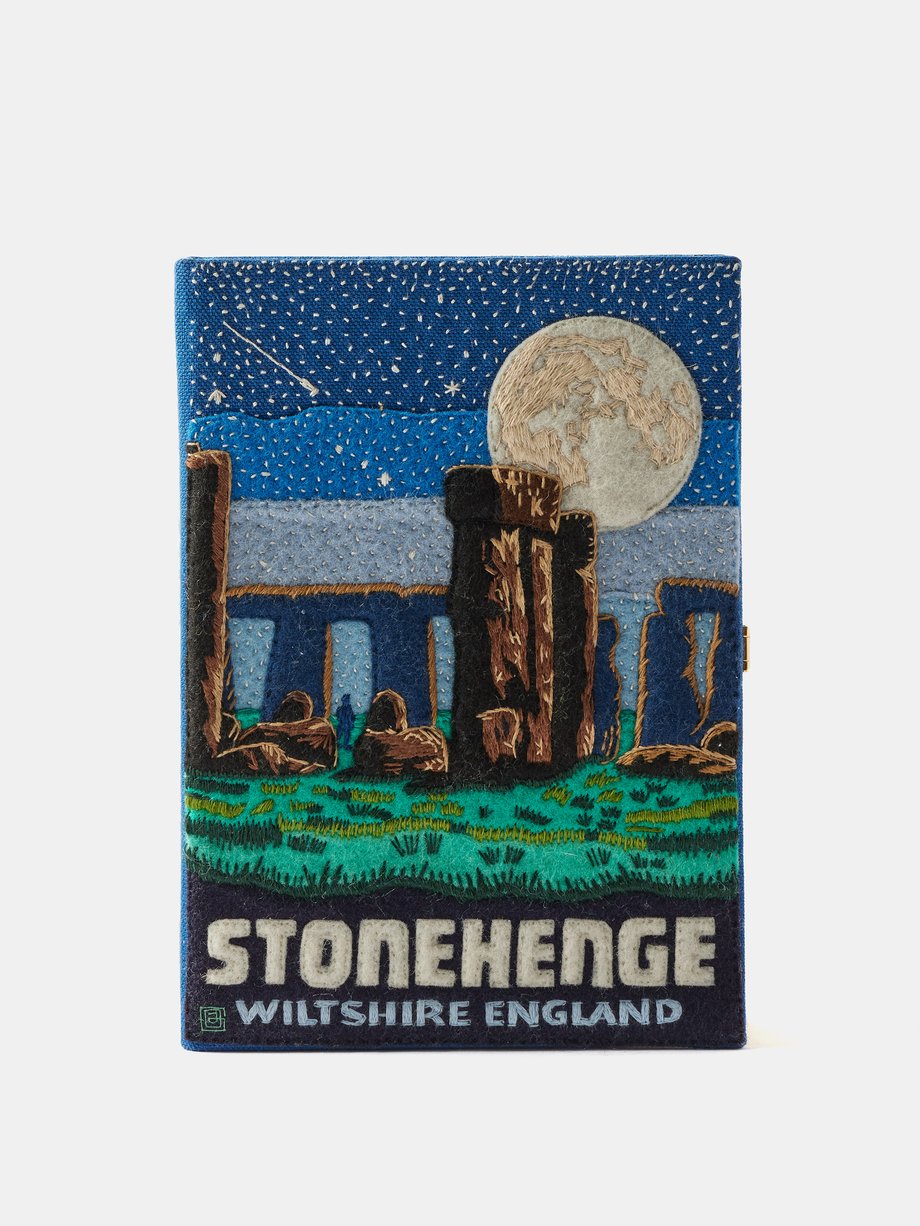 Navy Stonehenge embroidered book clutch bag | Olympia Le-Tan ...
