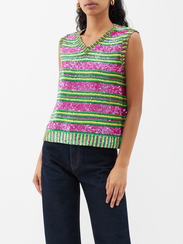 Ashish Striped sequinned georgette tank top
