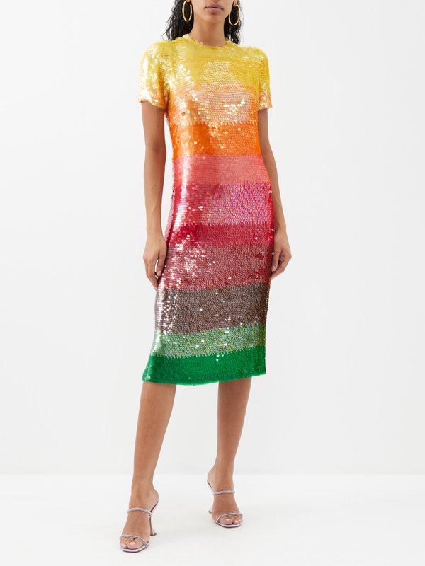 Ashish Striped sequinned-georgette dress