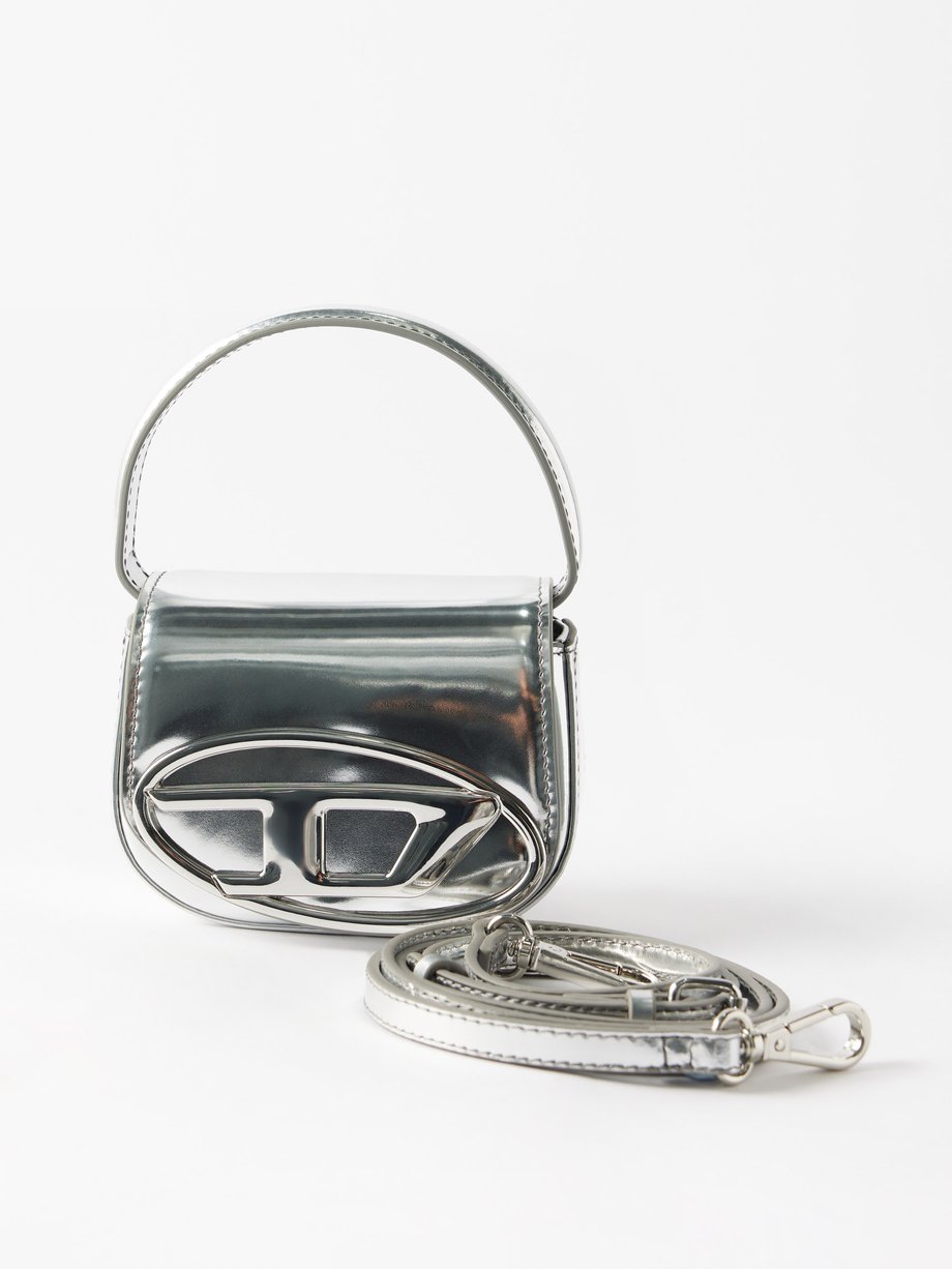 Leather Metallic Handbag, Silver