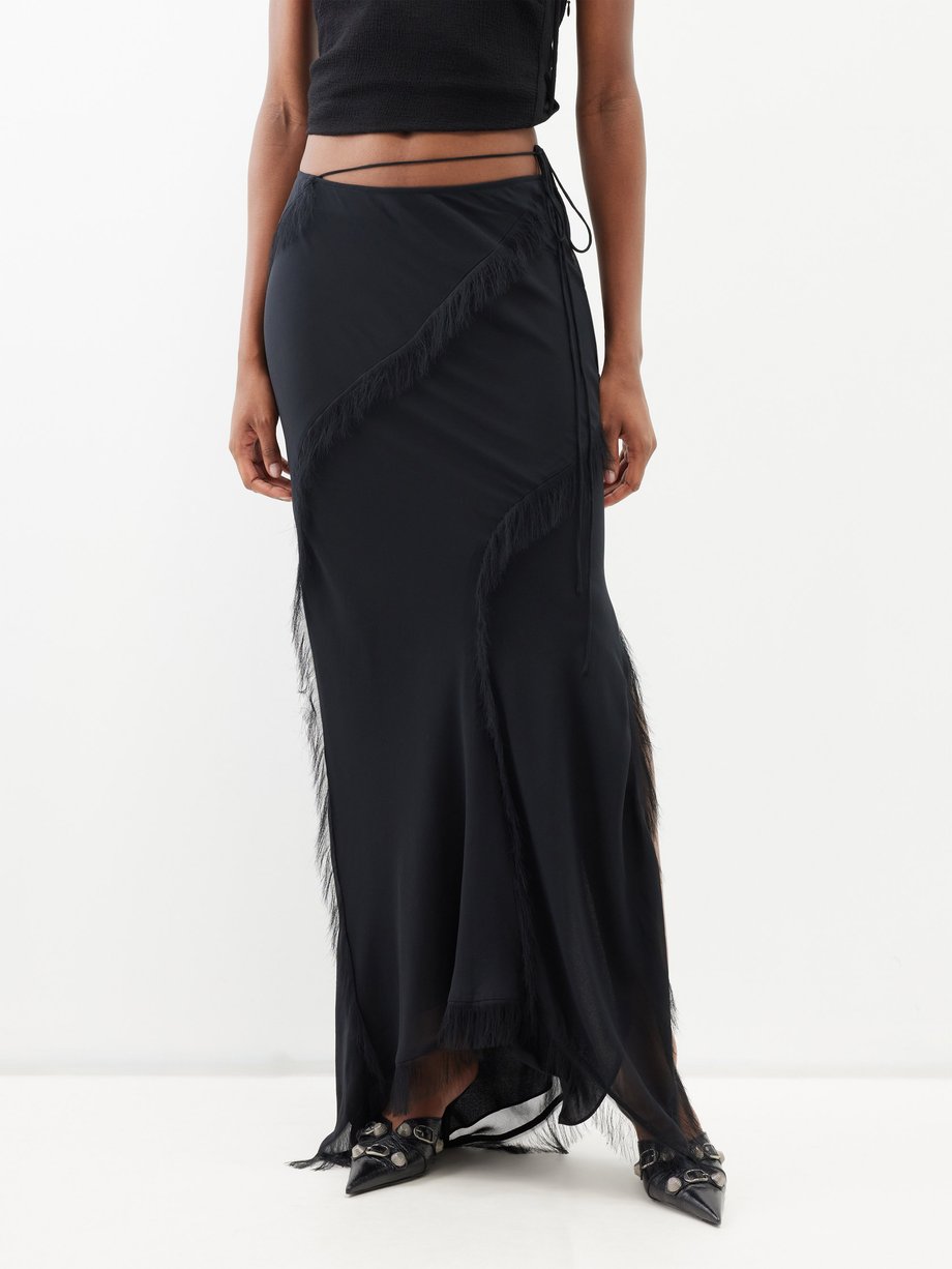 Black Ioshy silk-crepe midi skirt | Acne Studios | MATCHES UK