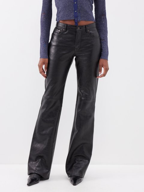 FOCUSNORM Women Faux Leather Pants High Waisted Y2k Flared PU Bodycon Split  Trousers Slim Bell Bottom Skinny Leggings - Walmart.com
