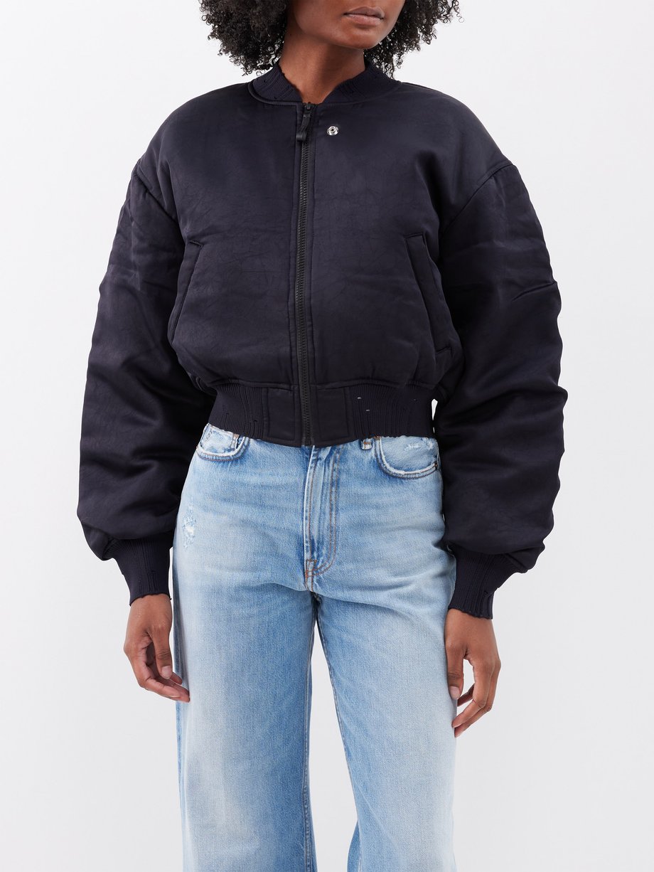 Black Cropped satin bomber jacket | Acne Studios | MATCHESFASHION AU